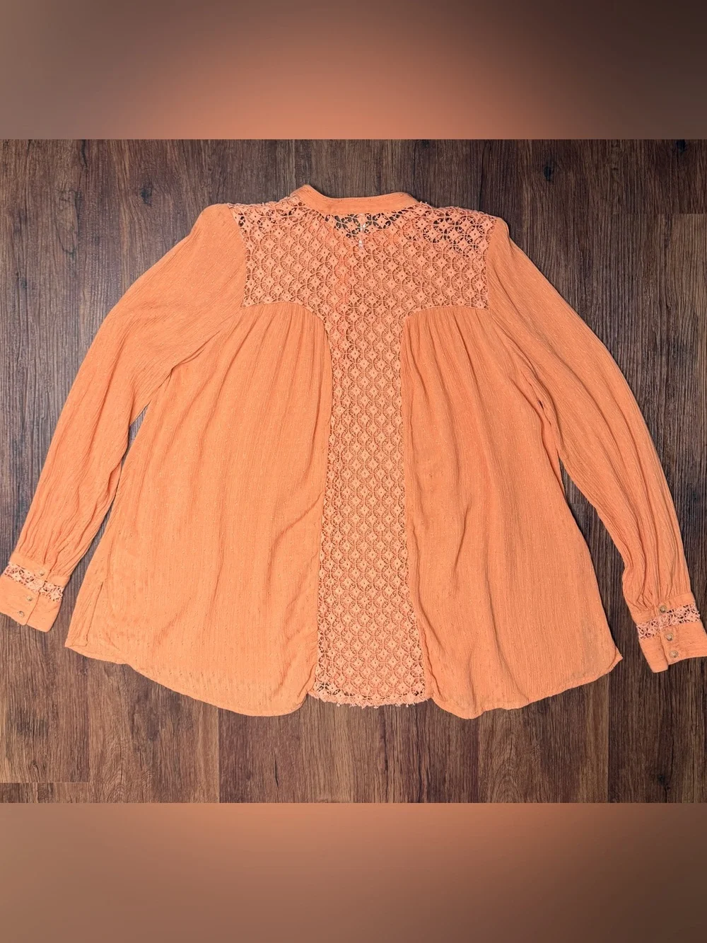 Free People Peach Crochet Lace Back Boho Blouse S